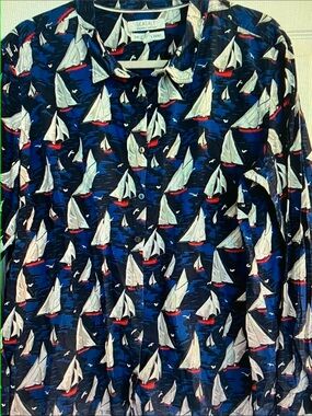 Seasalt Navy Sailboat Print Button-Front Tunic Shirt